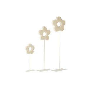 SET OF 3 FLOWER ON BASE PAULOWNIA WOOD WHITE