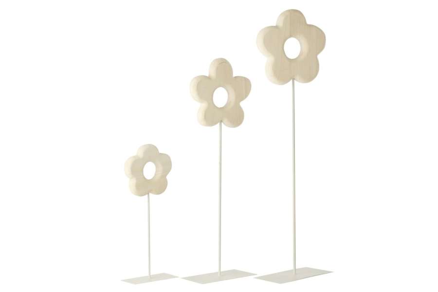 SET OF 3 FLOWER ON BASE PAULOWNIA WOOD WHITE