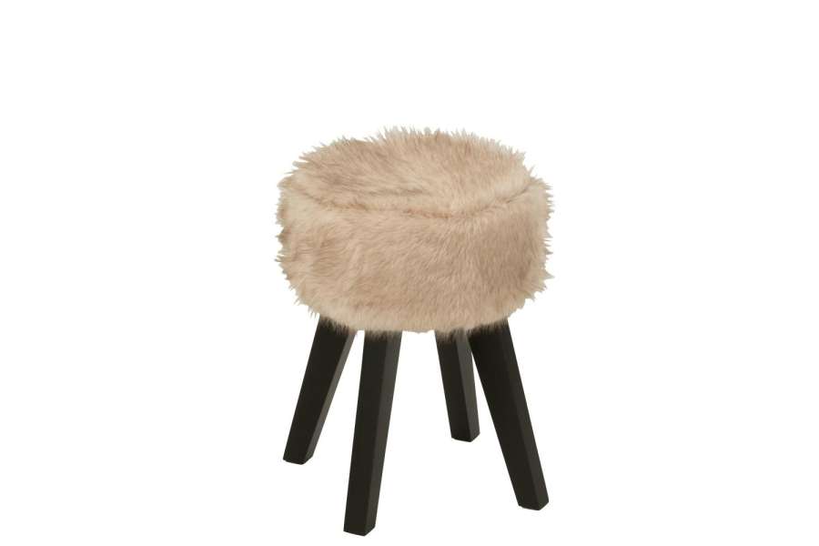 STOOL FUR WITH WOODEN LEGS WOOD TAUPE