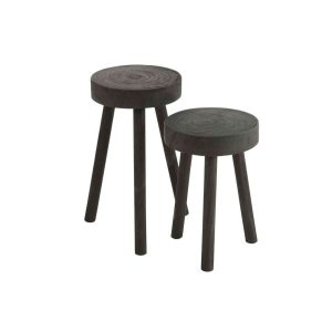 SET OF 2 STOOLS PAULOWNIA WOOD BLACK