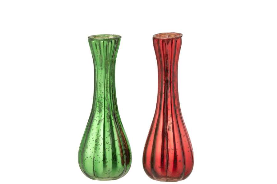 VASE SOLIFLORE GLASS RED/GREEN LARGE ASSORTMENT OF 2