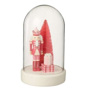 DECORATIVE BELL JAR LED NUTCRACKER + TREE + GIFTS LIMEPOWDER WHITE/PINK
