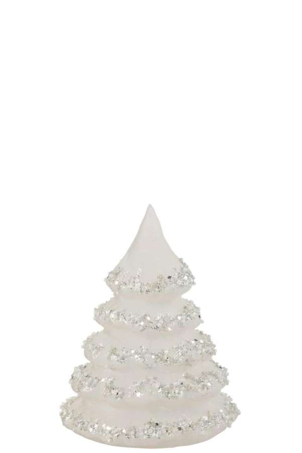 CHRISTMAS TREE LINES GLITTER+PEARLS WHITE/SILVER GLASS SMALL
