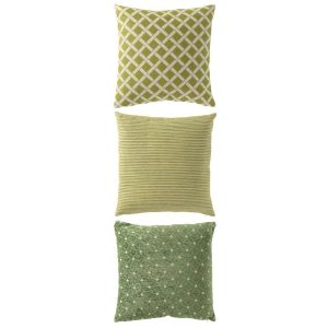CUSHION SQUARE POLYESTER GREEN/OFF-WHITE ASSORTMENT OF 3