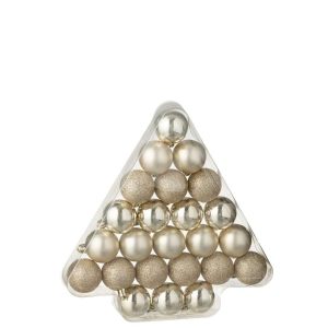 BOX OF 24 CHRISTMAS BAUBLE  PLASTIC LIGHT BEIGE