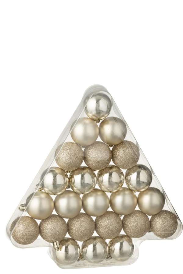 BOX OF 24 CHRISTMAS BAUBLE  PLASTIC LIGHT BEIGE