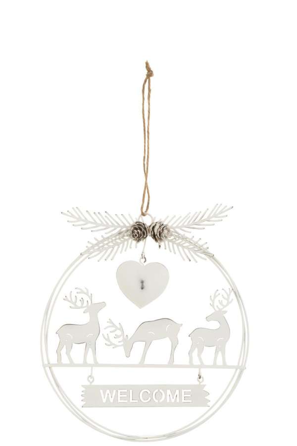 CHRISTMAS HANGER WELCOME METAL WHITE