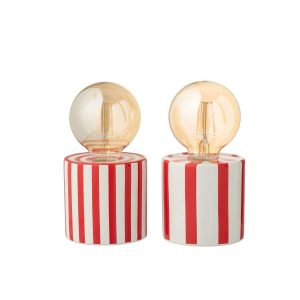TABLE LAMP  STRIPED DOLOMITE RED/WHITE ASSORTMENT OF 2