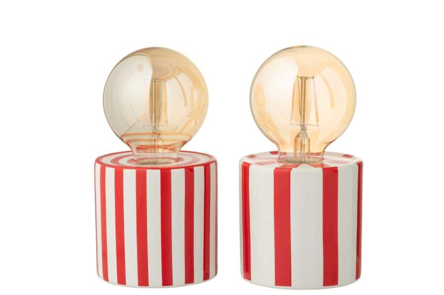 TABLE LAMP  STRIPED DOLOMITE RED/WHITE ASSORTMENT OF 2