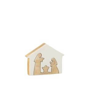 NATIVITY IN HOUSE MANGO WOOD WHITE/NATURAL MEDIUM