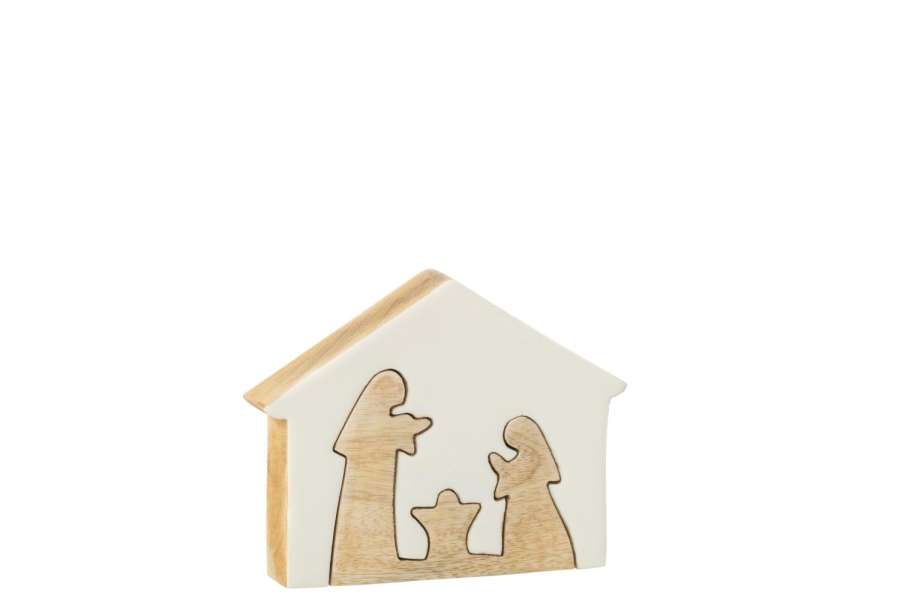 NATIVITY IN HOUSE MANGO WOOD WHITE/NATURAL MEDIUM