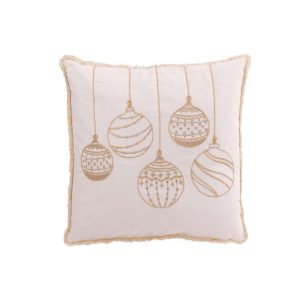 CUSHION CHRISTMAS BAUBLES COTTON WHITE/GOLD COLORED