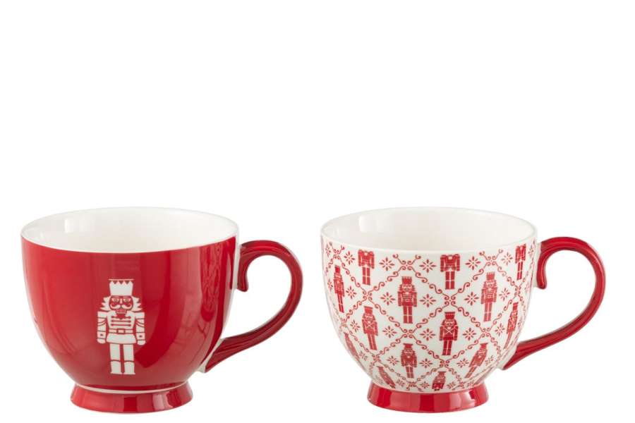 BOX OF 2 JUMBO MUG NUTCRACKERS WINDOWNBOX CERANMICS RED