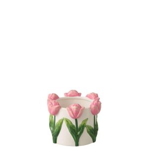 FLOWERPOT TULIP CERAMIC WHITE/LIGHT PINK SMALL