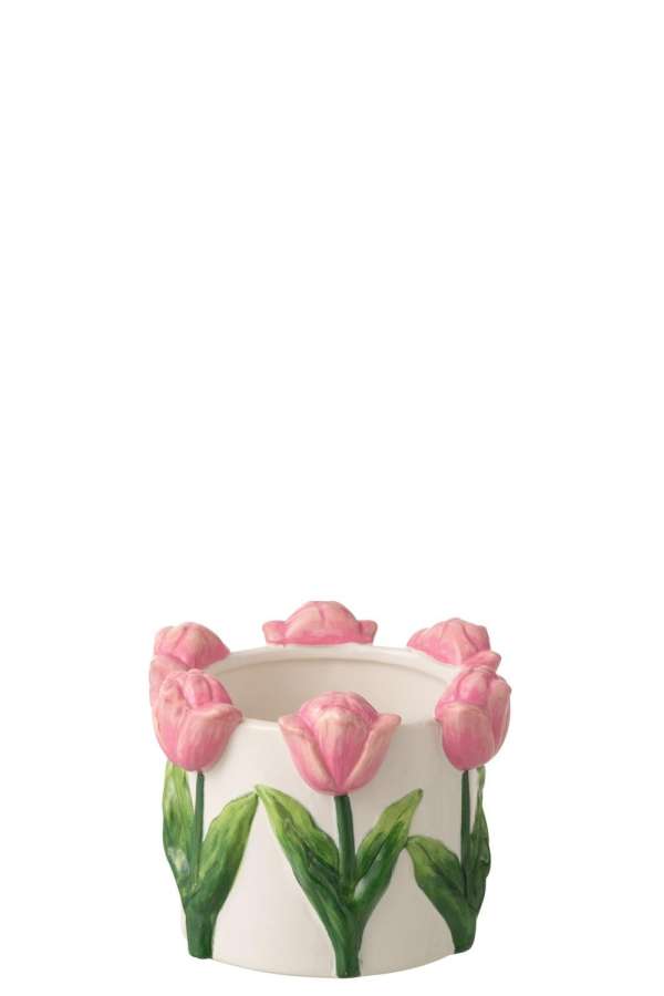 FLOWERPOT TULIP CERAMIC WHITE/LIGHT PINK SMALL
