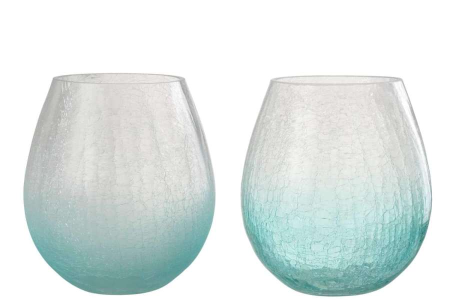 HURRICANE EGG SHAPE CRAQUELURE GLASS BLUE SMALL ASSORTMENT OF 2