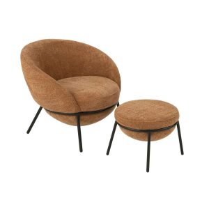 LOUNGE CHAIR+FOOTSTOOL IRON TERRACOTTA/BLACK