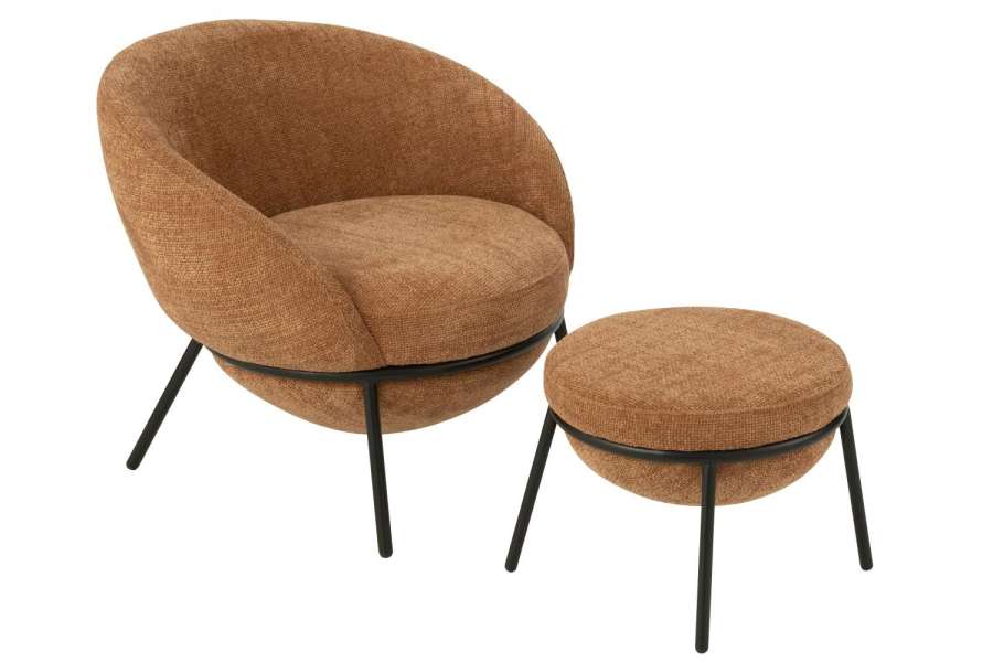 LOUNGE CHAIR+FOOTSTOOL IRON TERRACOTTA/BLACK
