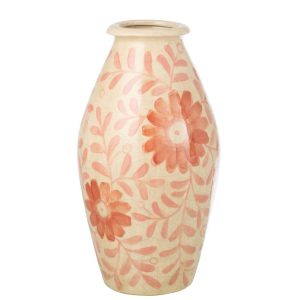 VASE FLOWERS STONEWARE ORANGE/OFF-WHITE LARGE