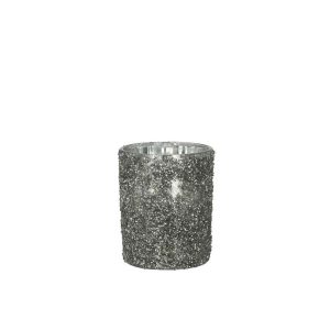 TEALIGHT HOLDER GLITTER GLASS SMOKEY GREY LARGE