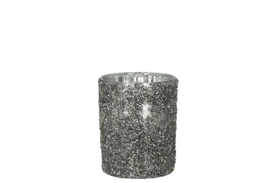 TEALIGHT HOLDER GLITTER GLASS SMOKEY GREY LARGE