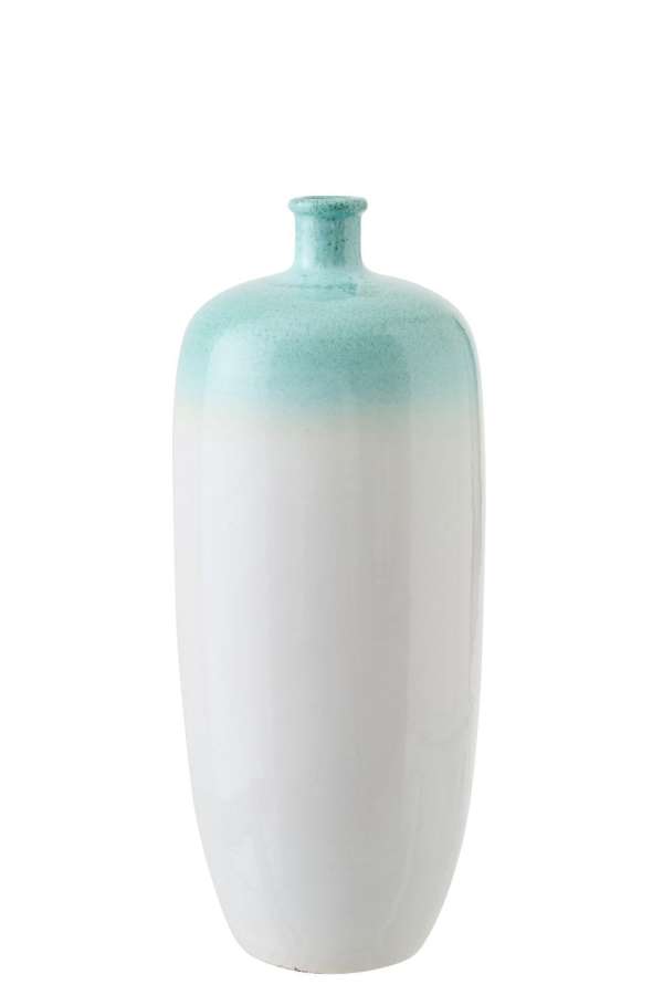 FLOOR VASE CERAMIC MINT GREEN/WHITE SMALL