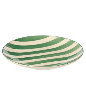 PLATE STRIPED STONEWARE GREEN/WHITE
