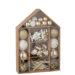 BOX OF 50 CHRISTMAS BAUBLE PLASTIC GOLD COLORED/WHITE