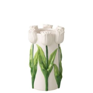 VASE TULIP CERAMIC WHITE/GREEN MEDIUM