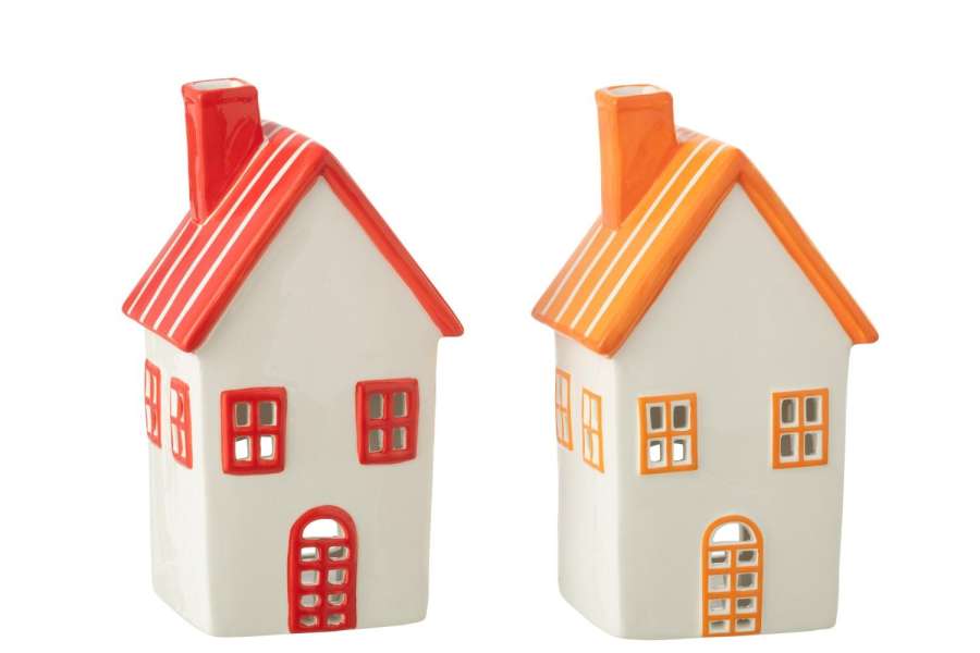 TEELICHTHLATER HOUSE DOLOMITE ORANGE/RED ASSORTMENT OF 2