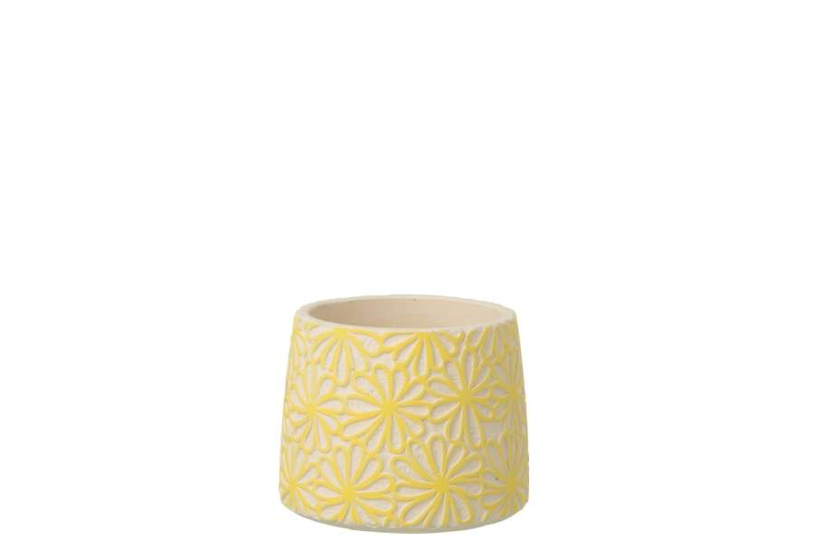 FLOWERPOT ROUND FLOWERS CEMENT YELLOW SMALL