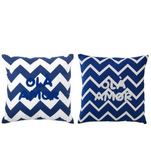 CUSHION OLA AMOR COTTON WHITE/DARK BLUE ASSORTMENT OF 2