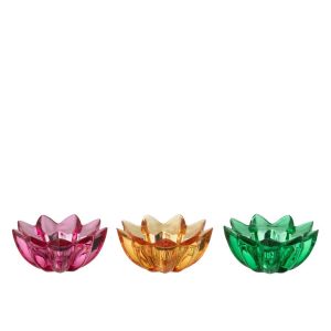 TEALIGHT HOLDER FLOWERS GLASS MIX ASSORTMENT OF 3