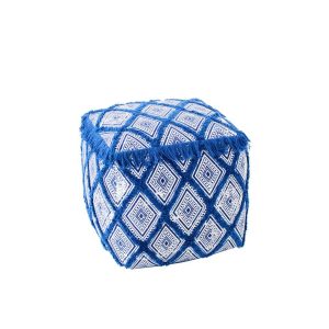 POUFFE ORIENTAL PATTERN COTTON BLUE/WHITE
