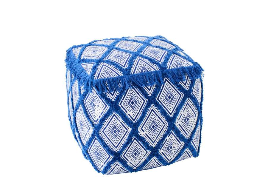 POUFFE ORIENTAL PATTERN COTTON BLUE/WHITE