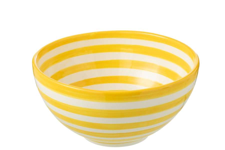 BOWL GRANADA STRIPES HIGH CERAMIC WHITE/YELLOW LARGE