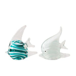 PAPERWEIGHT FISH STRIPED GLASS TURQUOISE/WHITE SMALL ASSORTMENT OF 2