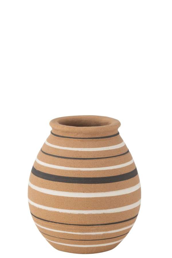 VASE TUKANO JUG STRIPES TERRA BROWN/BLACK/WHITE