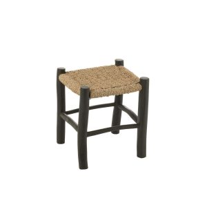 STOOL SQUARE TEAK WOOD/SEAGRASS BLACK/NATURAL