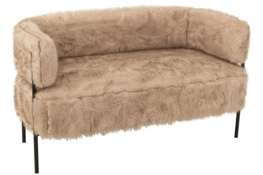 2 SEATER SOFA FUR WITH METAL LEGS WOOD TAUPE