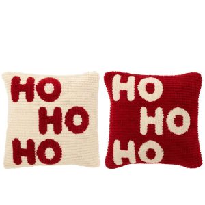 CUSHION HOHOHO POLYESTER CHRISTMAS RED/WHITE ASSORTMENT OF 2