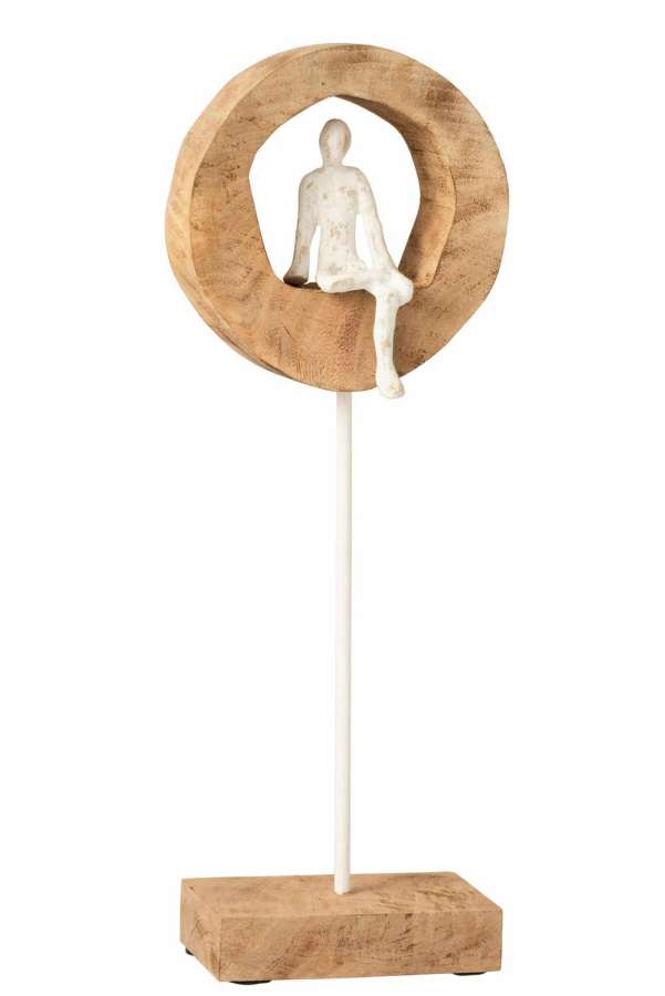 FIGURE THINKER RING HIGH MANGO WOOD/ALUMINIUM NATURAL/WHITE