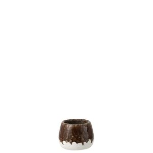 FLOWERPOT 2 PARTS CLAY WHITE/DARK BROWN SMALL