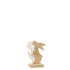 BUNNY WITH FLOWER WOOD WHITE SMALL