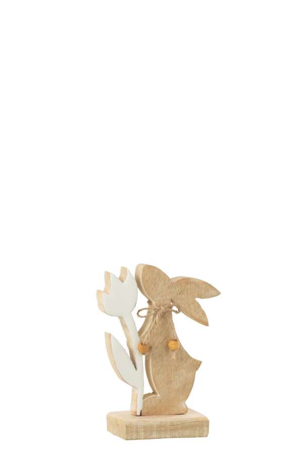 BUNNY WITH FLOWER WOOD WHITE SMALL