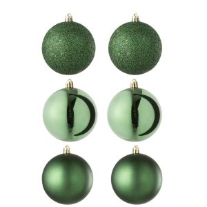 BOX OF 6 CHRISTMAS BAUBLE PLASTIC EMERALD GREEN