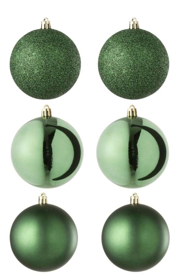 BOX OF 6 CHRISTMAS BAUBLE PLASTIC EMERALD GREEN