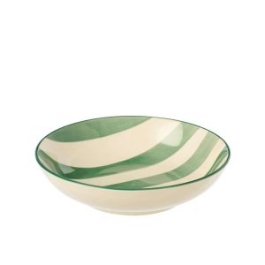 PLATE DEEP STRIPED STONEWARE GREEN/WHITE