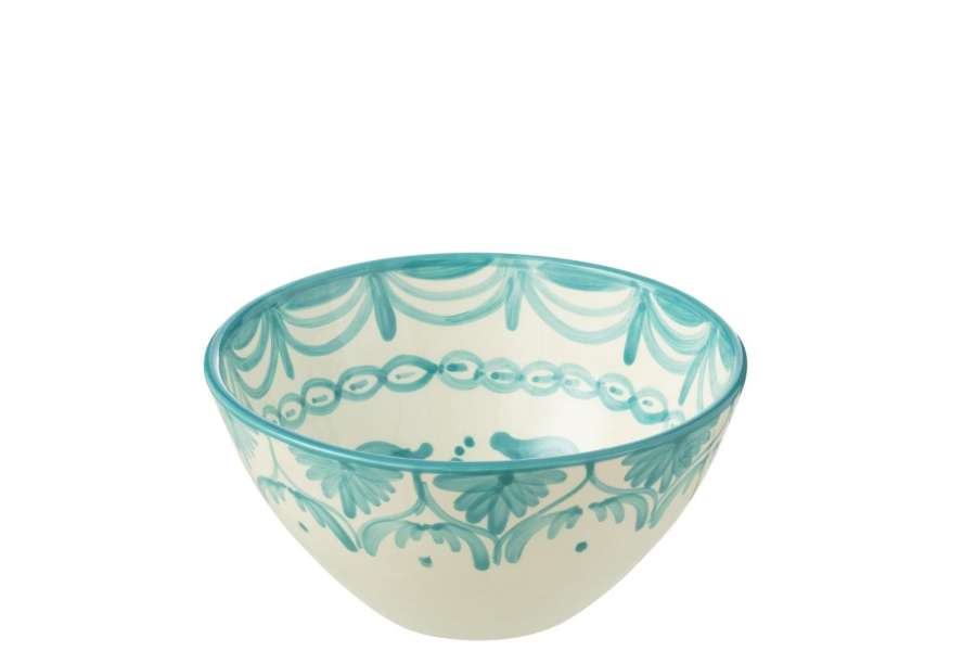 BOWL GRANADA HIGH CERAMIC WHITE/AQUA MEDIUM