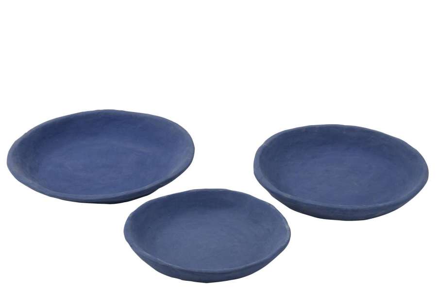 SET OF 3 PLATES PAPER MACHE BLUE